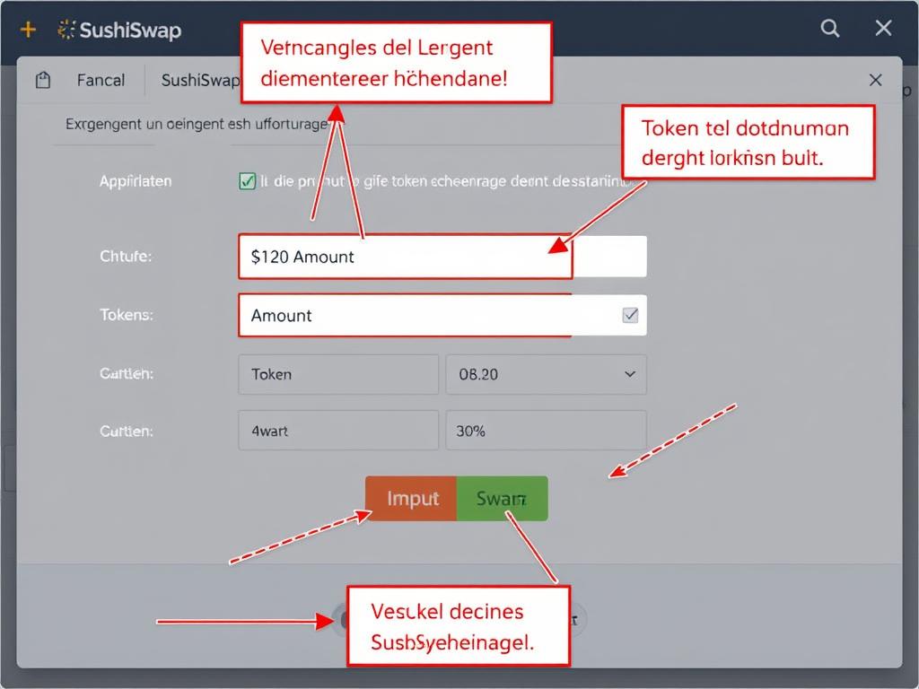 SushiSwap Token Swap Interface mit Schritt-für-Schritt Anleitung zum Tauschen von Krypto-Token
